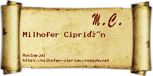 Milhofer Ciprián névjegykártya